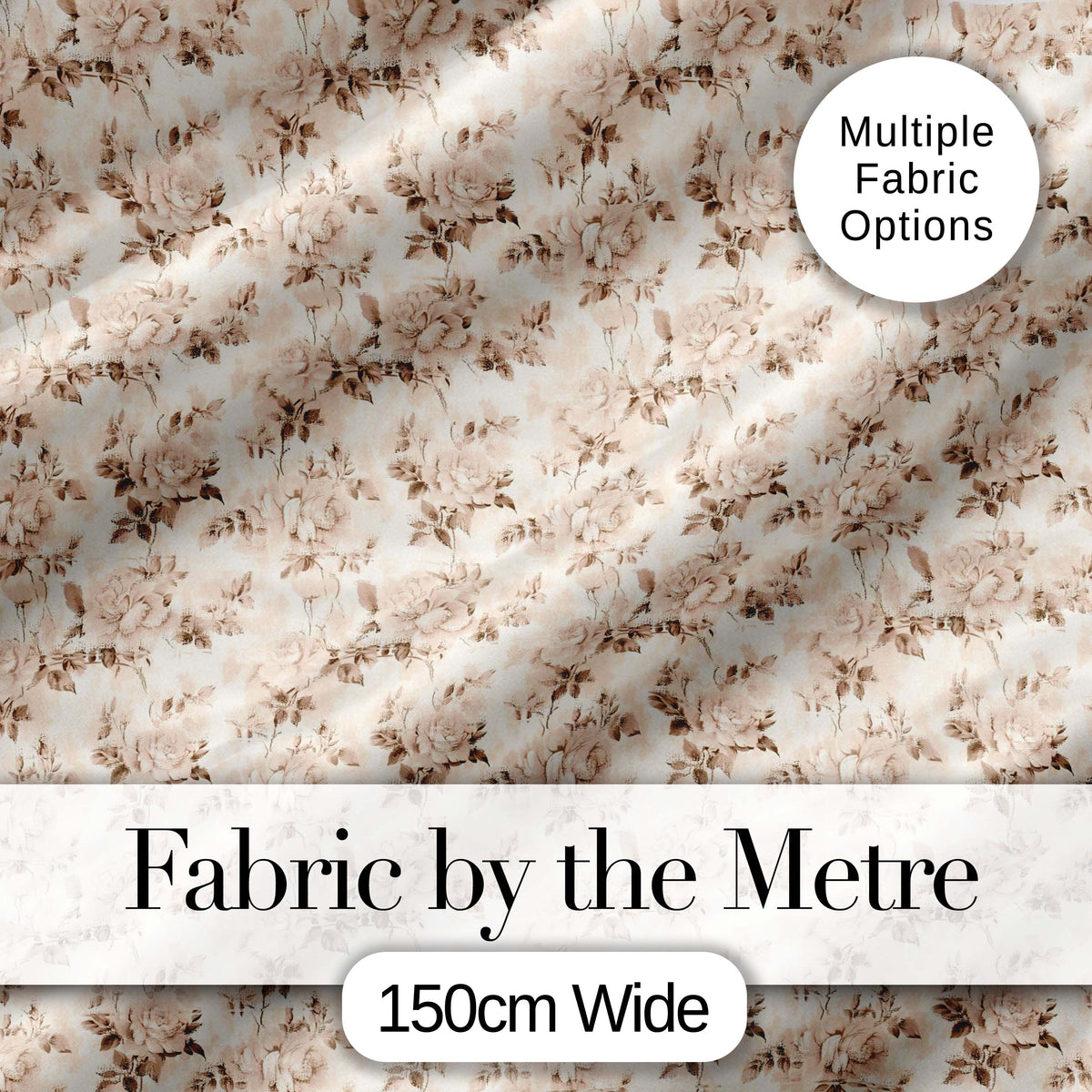 Shabby Chic Beige Rose Floral Seamless Pattern Digital Print Fabric by the Metre UK Sewing Quilting Textile