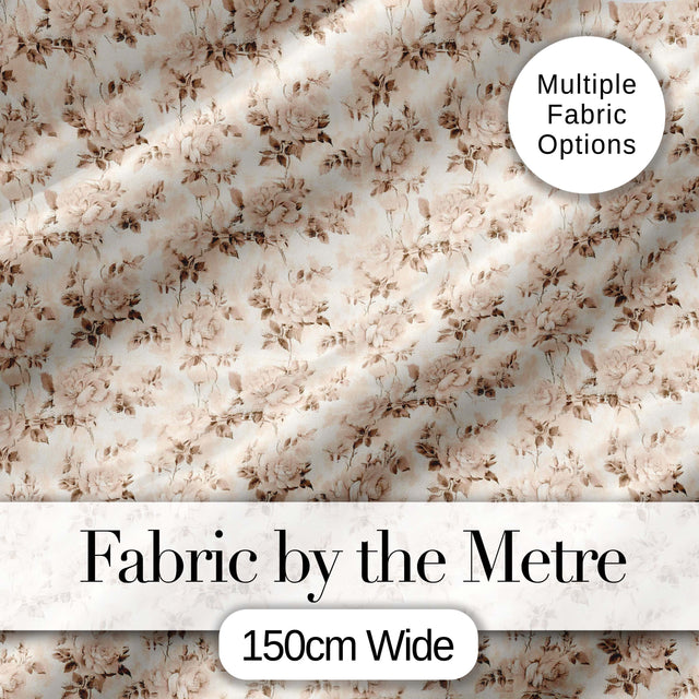Shabby Chic Beige Rose Floral Seamless Pattern Digital Print Fabric by the Metre UK Sewing Quilting Textile
