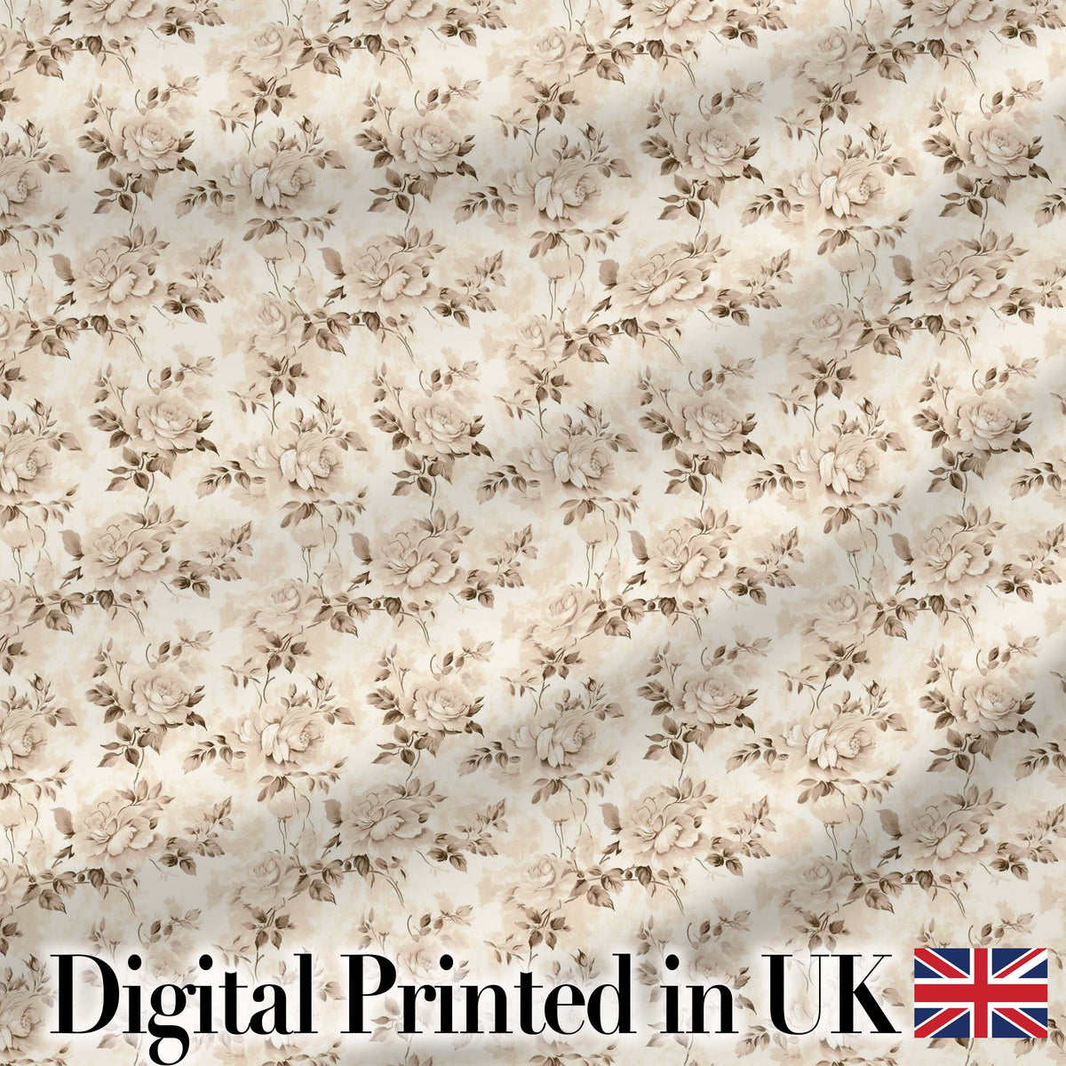 Shabby Chic Beige Rose Floral Seamless Pattern Digital Print Fabric by the Metre UK Sewing Quilting Textile