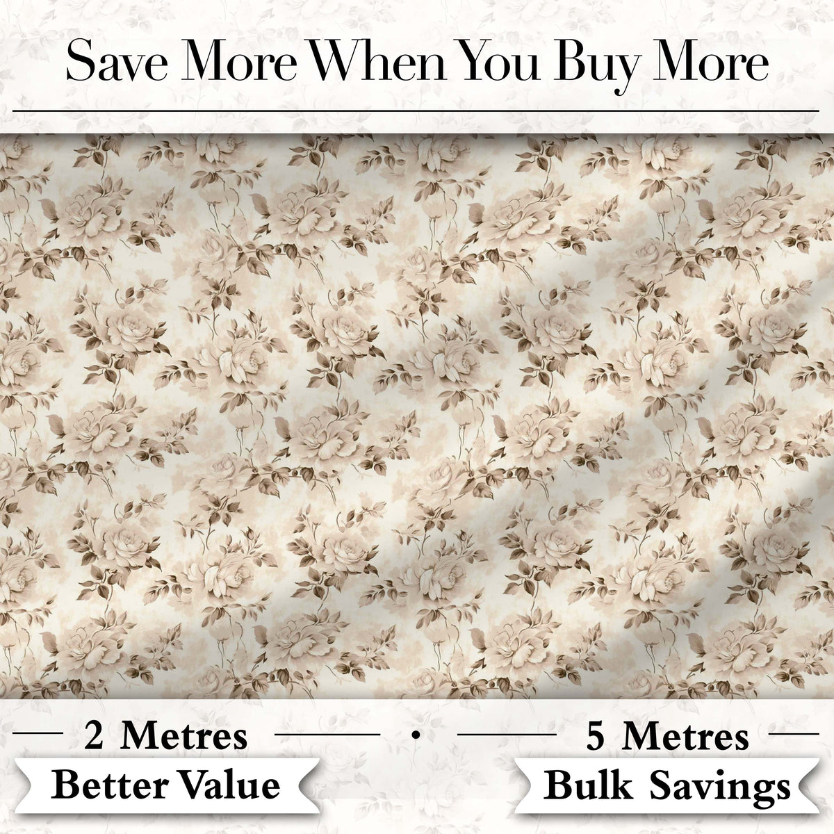 Shabby Chic Beige Rose Floral Seamless Pattern Digital Print Fabric by the Metre UK Sewing Quilting Textile