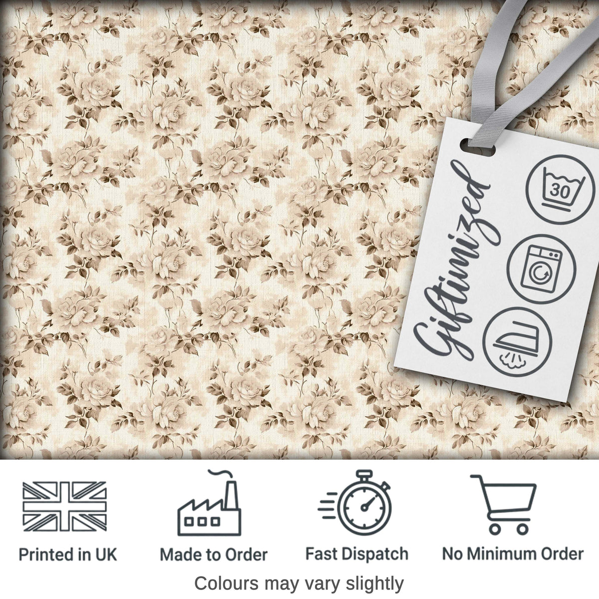 Shabby Chic Beige Rose Floral Seamless Pattern Digital Print Fabric by the Metre UK Sewing Quilting Textile