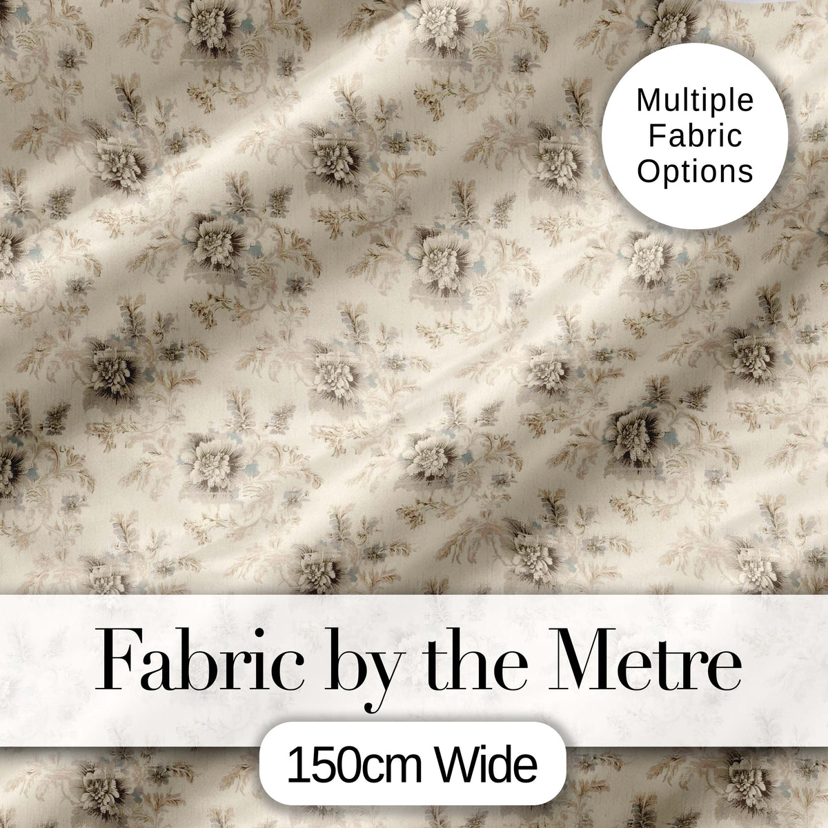 Soft Neutral Floral Bouquet Classic Seamless Pattern Digital Print Fabric by the Metre UK Sewing Quilting Textile