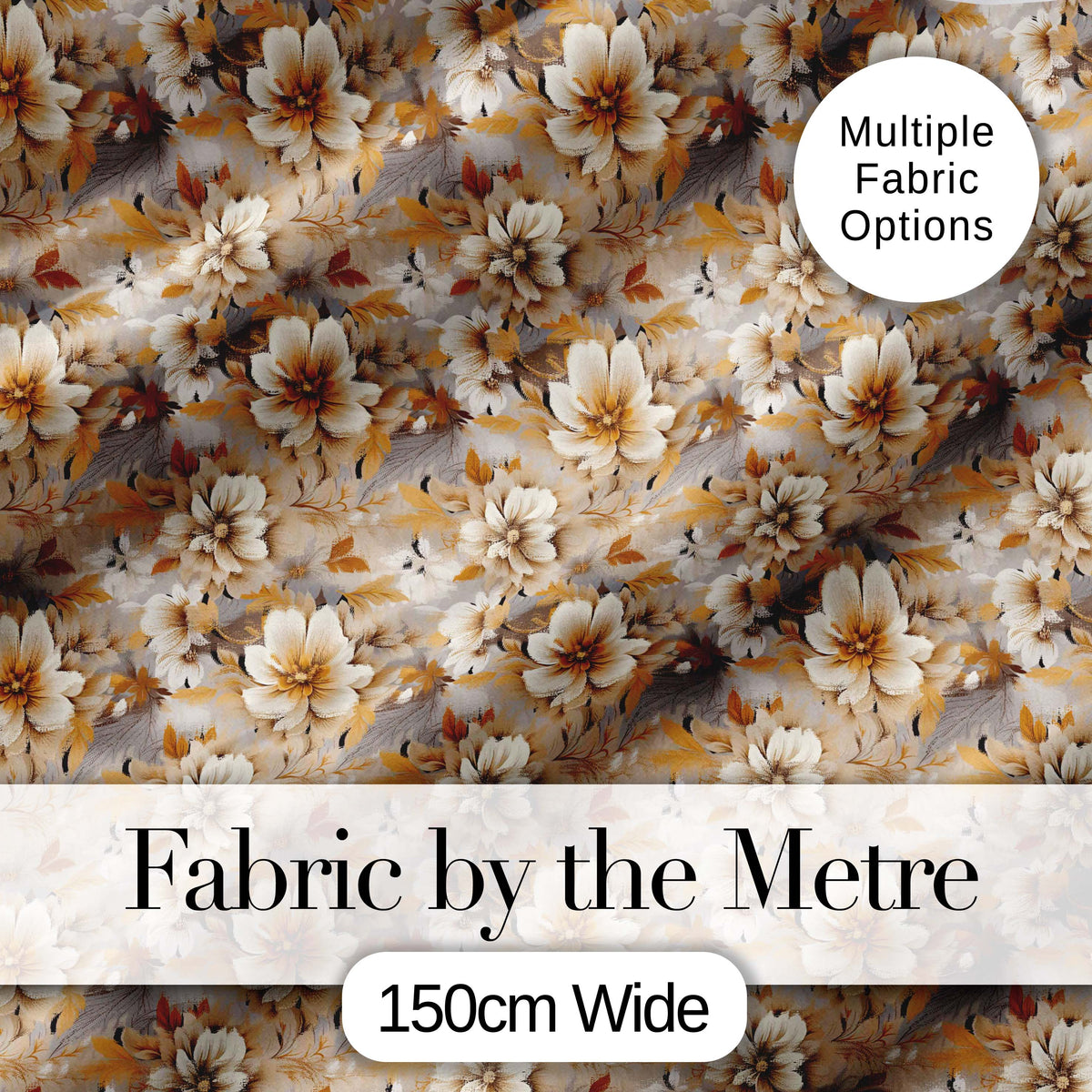 Warm Beige Botanical Flower Garden Seamless Pattern Digital Print Fabric by the Metre UK Sewing Quilting Textile
