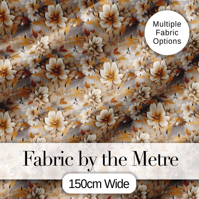 Warm Beige Botanical Flower Garden Seamless Pattern Digital Print Fabric by the Metre UK Sewing Quilting Textile