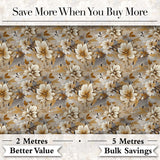 Warm Beige Botanical Flower Garden Seamless Pattern Digital Print Fabric by the Metre UK Sewing Quilting Textile