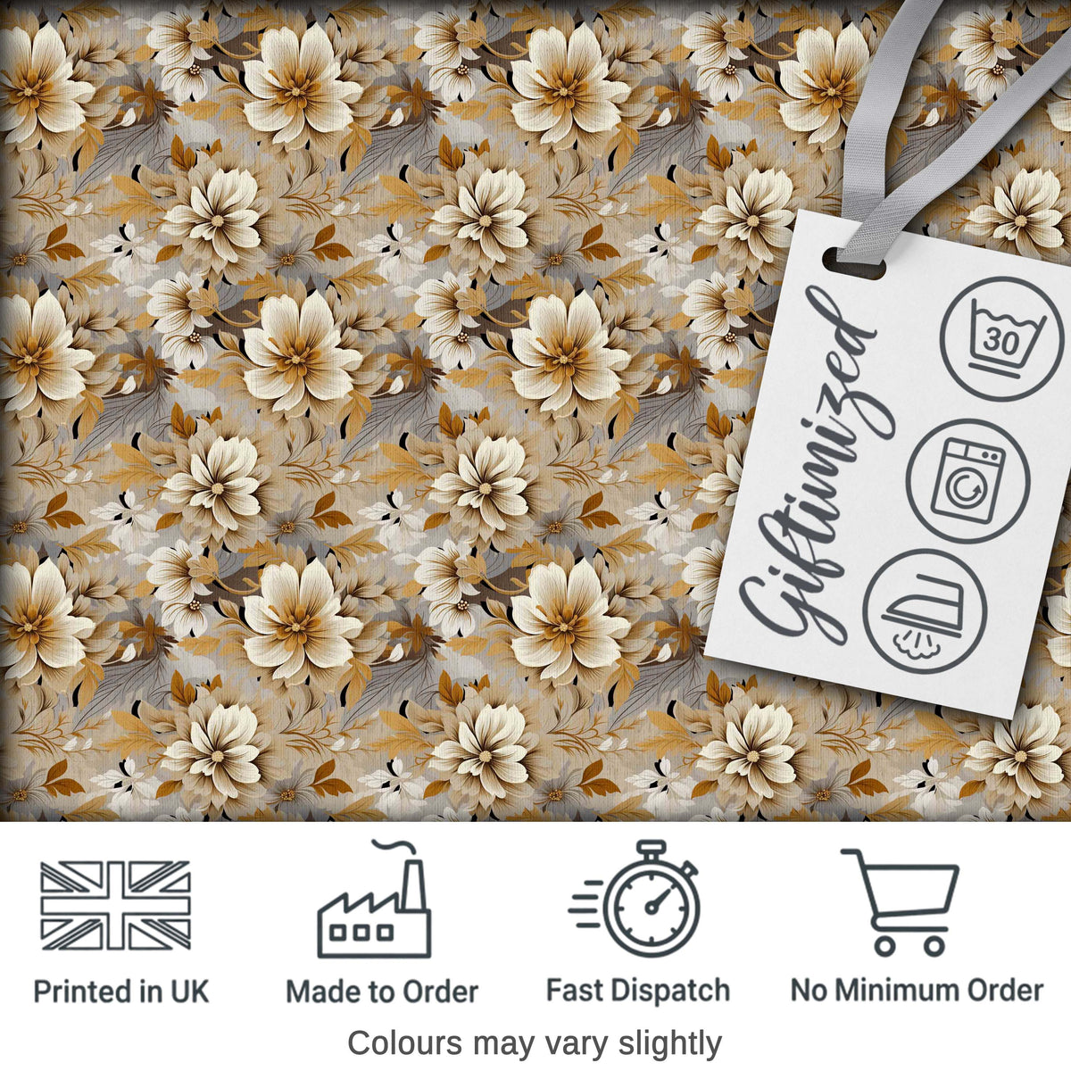 Warm Beige Botanical Flower Garden Seamless Pattern Digital Print Fabric by the Metre UK Sewing Quilting Textile