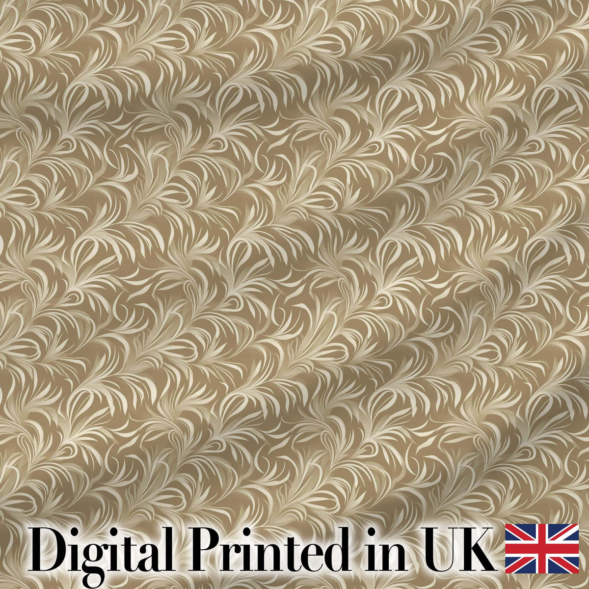 Abstract Taupe Leaf Swirl Artistic Seamless Pattern Digital Print Fabric by the Metre UK Sewing Quilting Textile