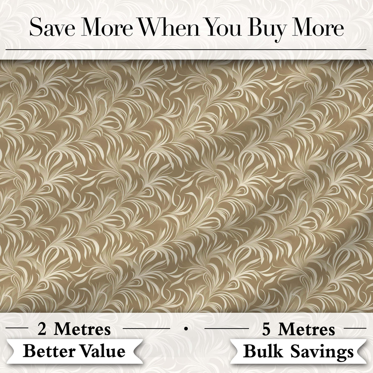 Abstract Taupe Leaf Swirl Artistic Seamless Pattern Digital Print Fabric by the Metre UK Sewing Quilting Textile