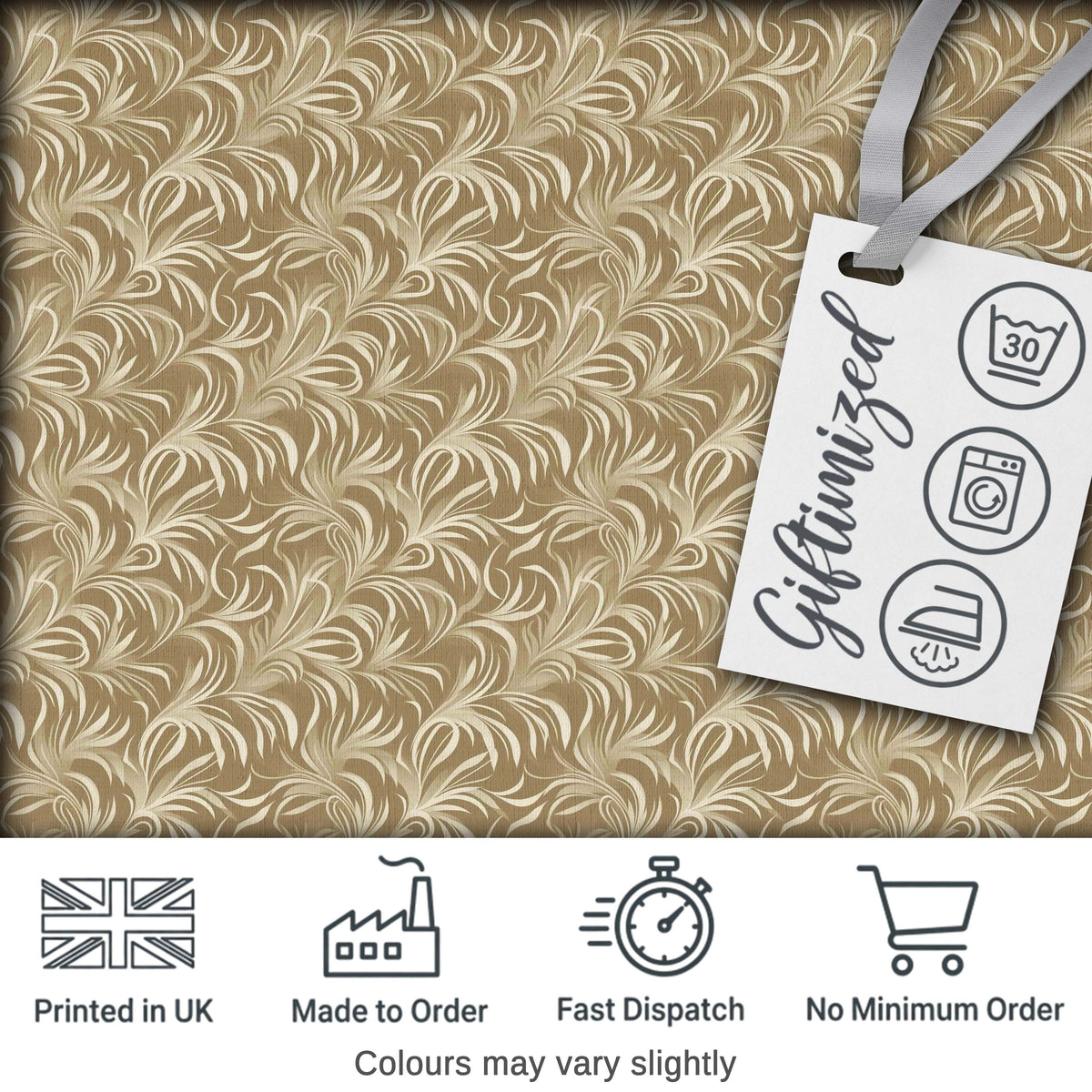 Abstract Taupe Leaf Swirl Artistic Seamless Pattern Digital Print Fabric by the Metre UK Sewing Quilting Textile