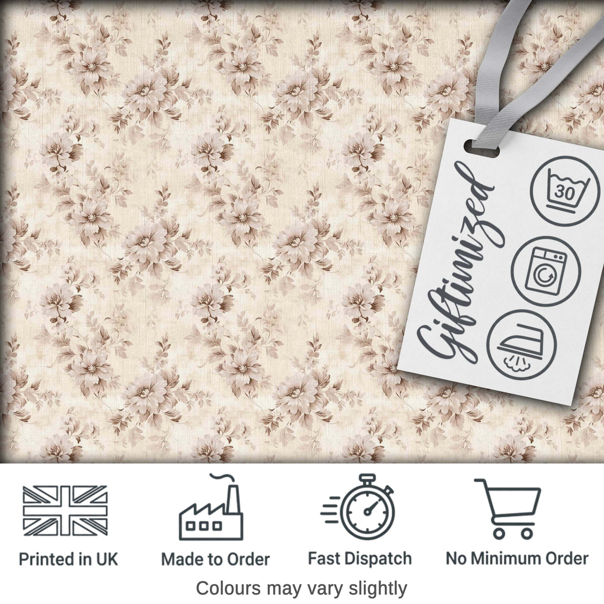 Muted Blush Floral Vintage Garden Seamless Pattern Digital Print Fabric by the Metre UK Sewing Quilting Textile