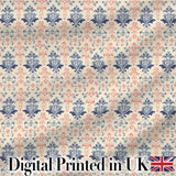 Classic Blue Red Damask Vintage Floral Seamless Pattern Digital Print Fabric by the Metre UK Sewing Quilting Textile
