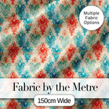 Distressed Teal Red Ornamental Damask Grunge Seamless Pattern Digital Print Fabric by the Metre UK Sewing Quilting Textile