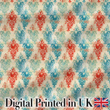 Distressed Teal Red Ornamental Damask Grunge Seamless Pattern Digital Print Fabric by the Metre UK Sewing Quilting Textile