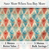 Distressed Teal Red Ornamental Damask Grunge Seamless Pattern Digital Print Fabric by the Metre UK Sewing Quilting Textile