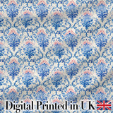 Blue Floral Baroque Scroll Classic Seamless Pattern Digital Print Fabric by the Metre UK Sewing Quilting Textile