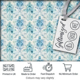 Blue Watercolor Abstract Damask Artistic Seamless Pattern Digital Print Fabric by the Metre UK Sewing Quilting Textile