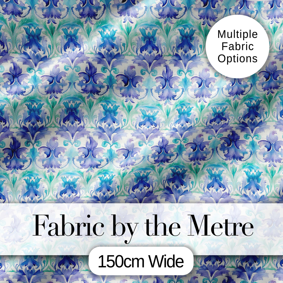 Purple Blue Floral Scroll Vintage Seamless Pattern Digital Print Fabric by the Metre UK Sewing Quilting Textile