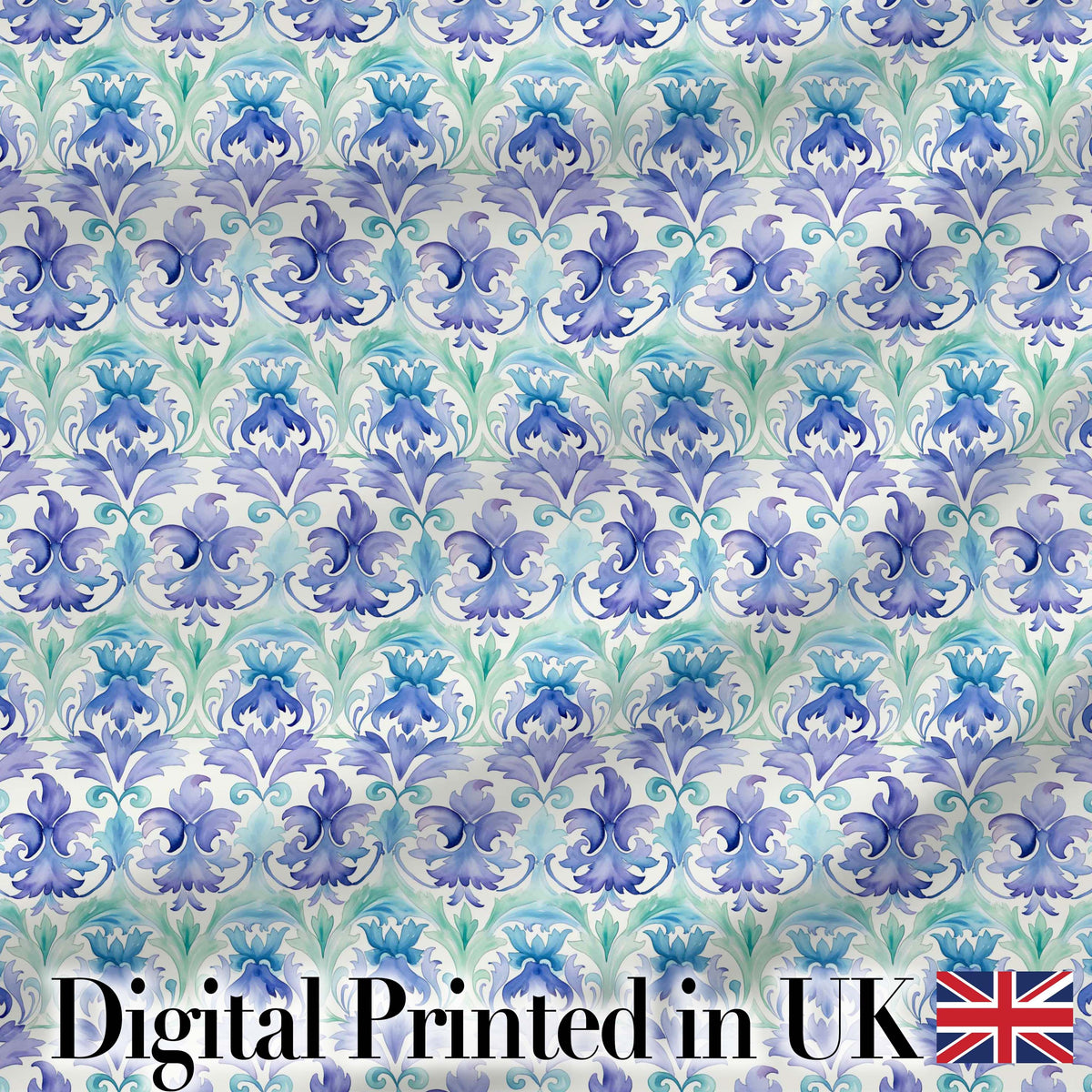 Purple Blue Floral Scroll Vintage Seamless Pattern Digital Print Fabric by the Metre UK Sewing Quilting Textile