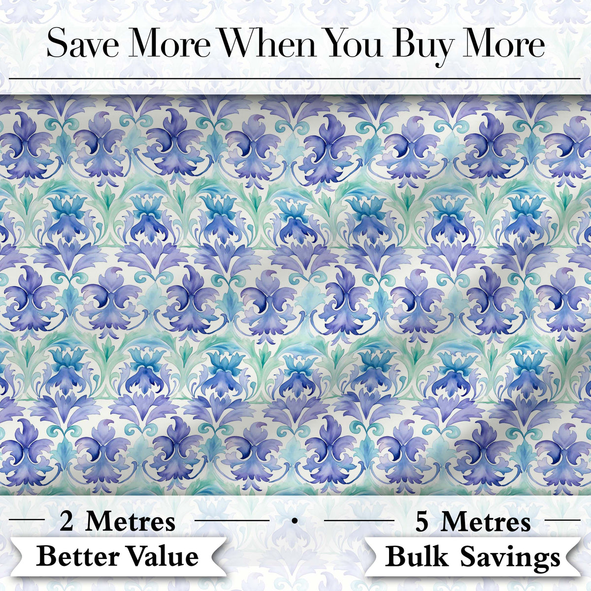 Purple Blue Floral Scroll Vintage Seamless Pattern Digital Print Fabric by the Metre UK Sewing Quilting Textile