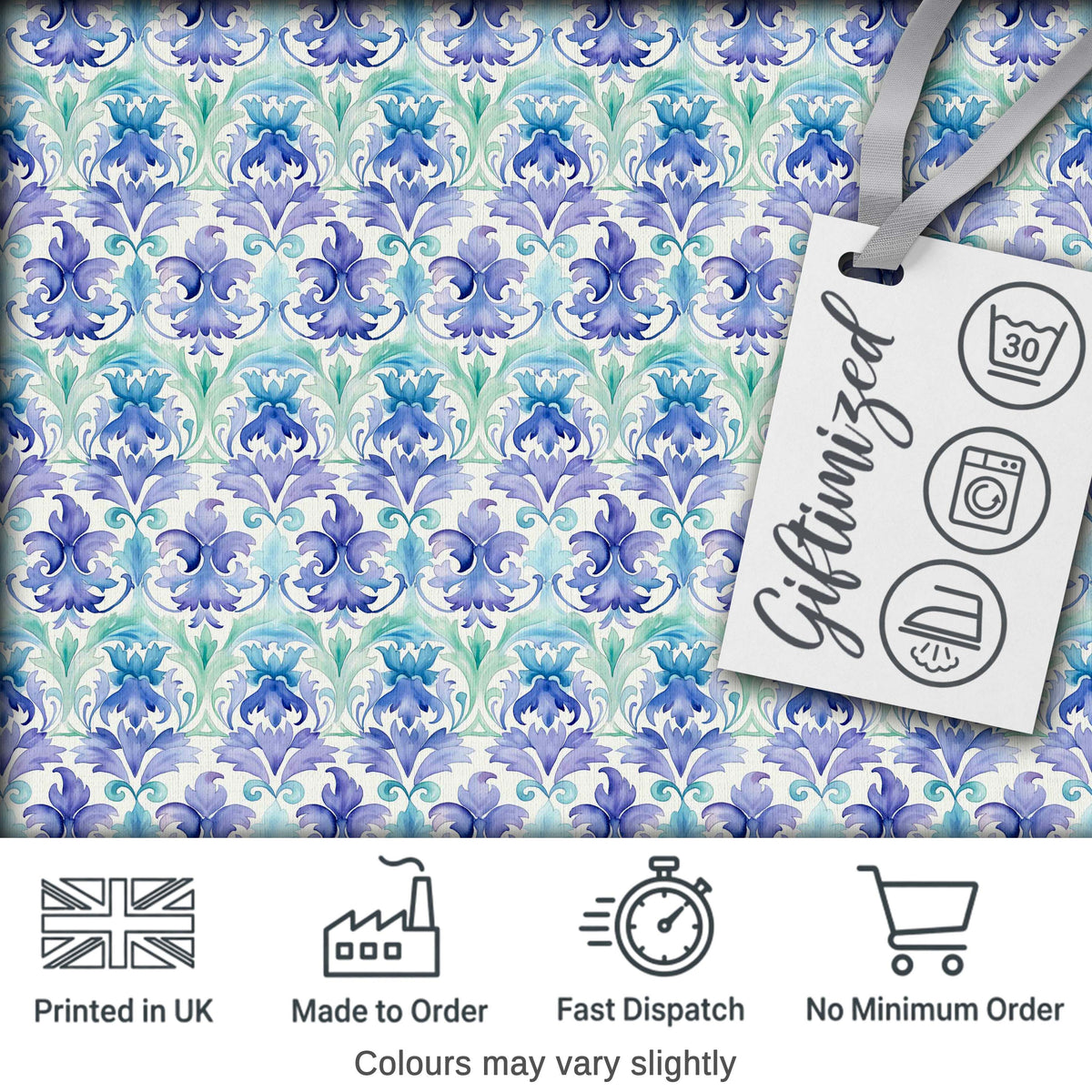 Purple Blue Floral Scroll Vintage Seamless Pattern Digital Print Fabric by the Metre UK Sewing Quilting Textile