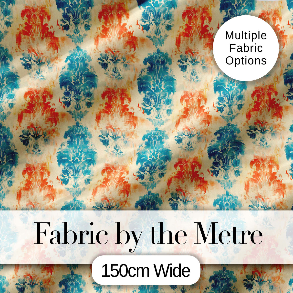 Distressed Blue Red Grunge Damask Seamless Pattern Digital Print Fabric by the Metre UK Sewing Quilting Textile