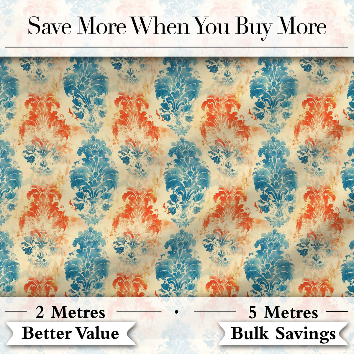 Distressed Blue Red Grunge Damask Seamless Pattern Digital Print Fabric by the Metre UK Sewing Quilting Textile