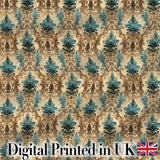 Antique Brown Teal Baroque Damask Classic Seamless Pattern Digital Print Fabric by the Metre UK Sewing Quilting Textile