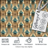 Antique Brown Teal Baroque Damask Classic Seamless Pattern Digital Print Fabric by the Metre UK Sewing Quilting Textile