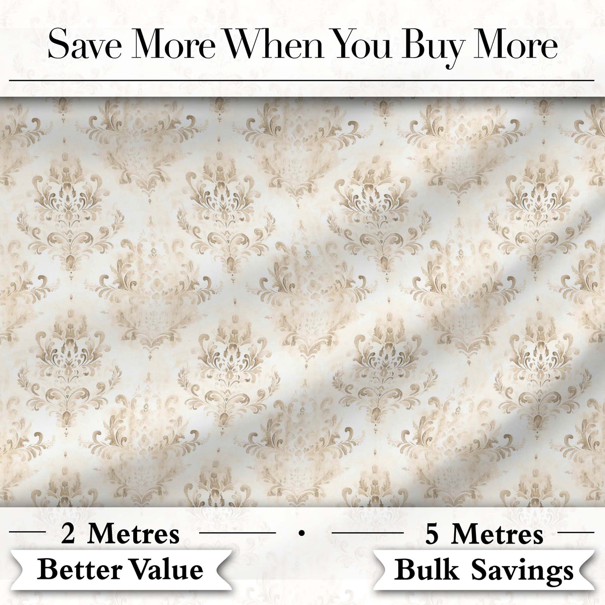 Elegant Neutral Beige Vintage Damask Floral Seamless Pattern Digital Print Fabric by the Metre UK Sewing Quilting Textile