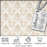 Elegant Neutral Beige Vintage Damask Floral Seamless Pattern Digital Print Fabric by the Metre UK Sewing Quilting Textile