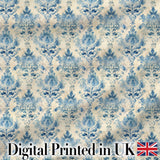 Classic Blue Watercolor Damask Ornamental Seamless Pattern Digital Print Fabric by the Metre UK Sewing Quilting Textile