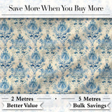 Classic Blue Watercolor Damask Ornamental Seamless Pattern Digital Print Fabric by the Metre UK Sewing Quilting Textile