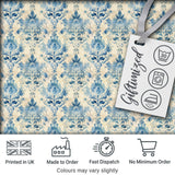 Classic Blue Watercolor Damask Ornamental Seamless Pattern Digital Print Fabric by the Metre UK Sewing Quilting Textile