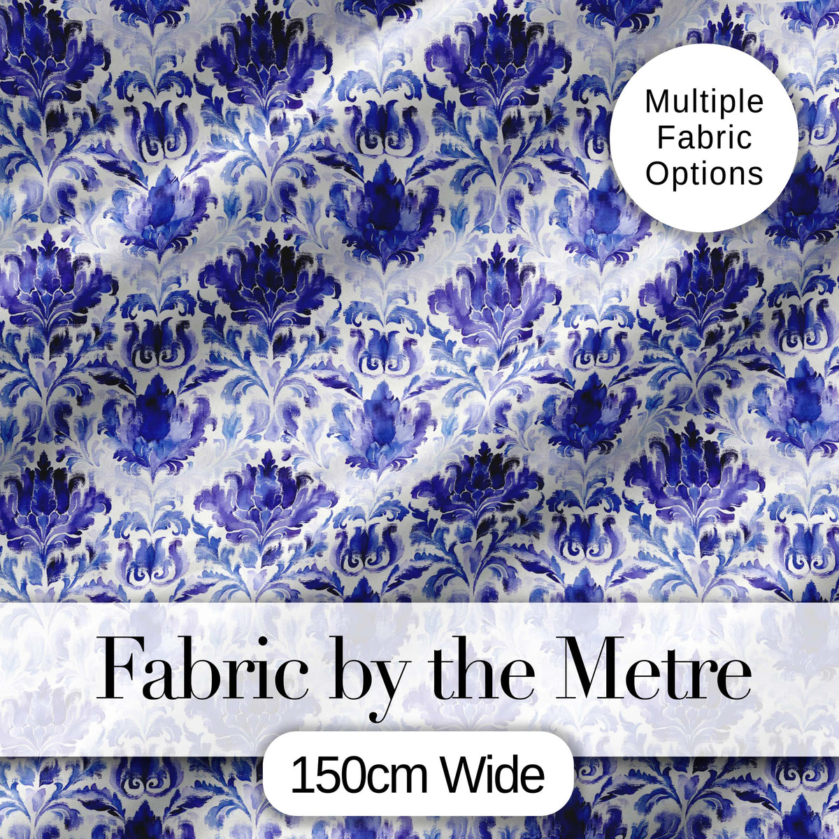 Deep Indigo Floral Damask Vintage Seamless Pattern Digital Print Fabric by the Metre UK Sewing Quilting Textile