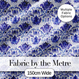 Deep Indigo Floral Damask Vintage Seamless Pattern Digital Print Fabric by the Metre UK Sewing Quilting Textile