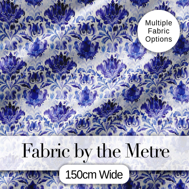 Deep Indigo Floral Damask Vintage Seamless Pattern Digital Print Fabric by the Metre UK Sewing Quilting Textile