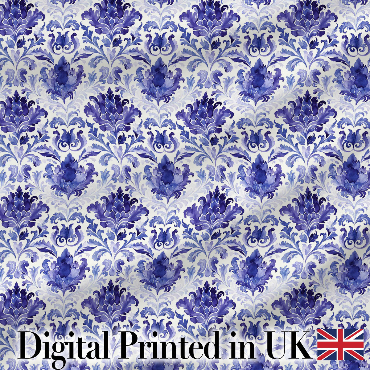 Deep Indigo Floral Damask Vintage Seamless Pattern Digital Print Fabric by the Metre UK Sewing Quilting Textile