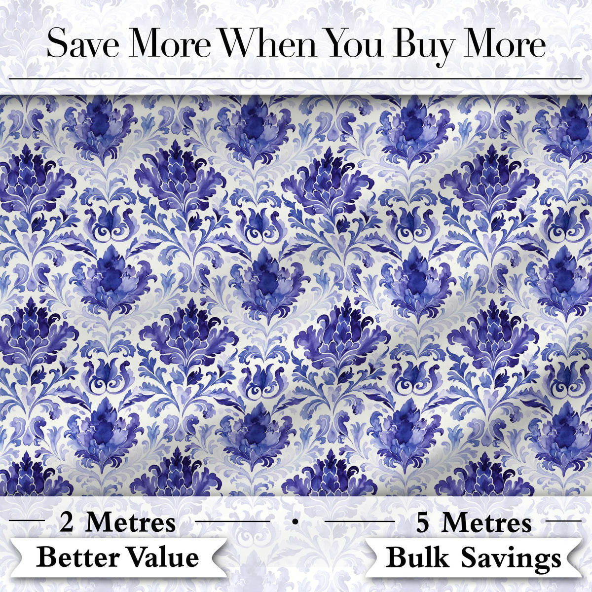Deep Indigo Floral Damask Vintage Seamless Pattern Digital Print Fabric by the Metre UK Sewing Quilting Textile