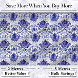 Deep Indigo Floral Damask Vintage Seamless Pattern Digital Print Fabric by the Metre UK Sewing Quilting Textile