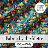 Whimsical Forest Mushrooms Colorful Nature Seamless Pattern Digital Print Fabric by the Metre UK Sewing Quilting Textile