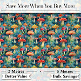Whimsical Forest Mushrooms Colorful Nature Seamless Pattern Digital Print Fabric by the Metre UK Sewing Quilting Textile