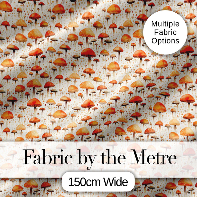 Autumn Mushroom Scatter Warm Earthy Seamless Pattern Digital Print Fabric by the Metre UK Sewing Quilting Textile