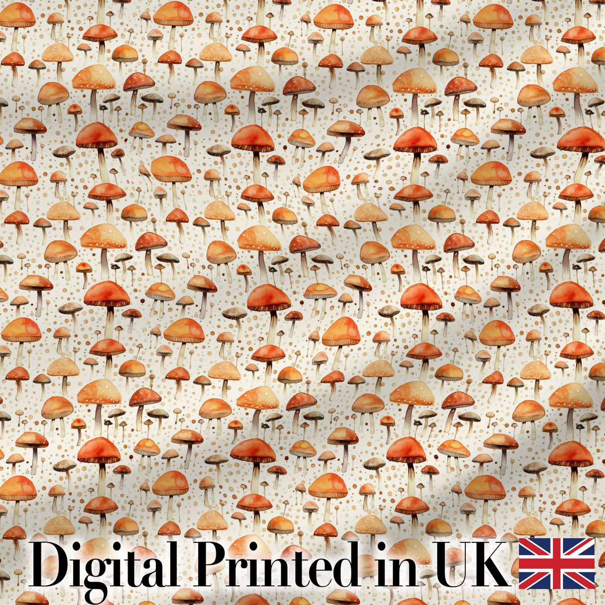 Autumn Mushroom Scatter Warm Earthy Seamless Pattern Digital Print Fabric by the Metre UK Sewing Quilting Textile