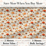 Autumn Mushroom Scatter Warm Earthy Seamless Pattern Digital Print Fabric by the Metre UK Sewing Quilting Textile