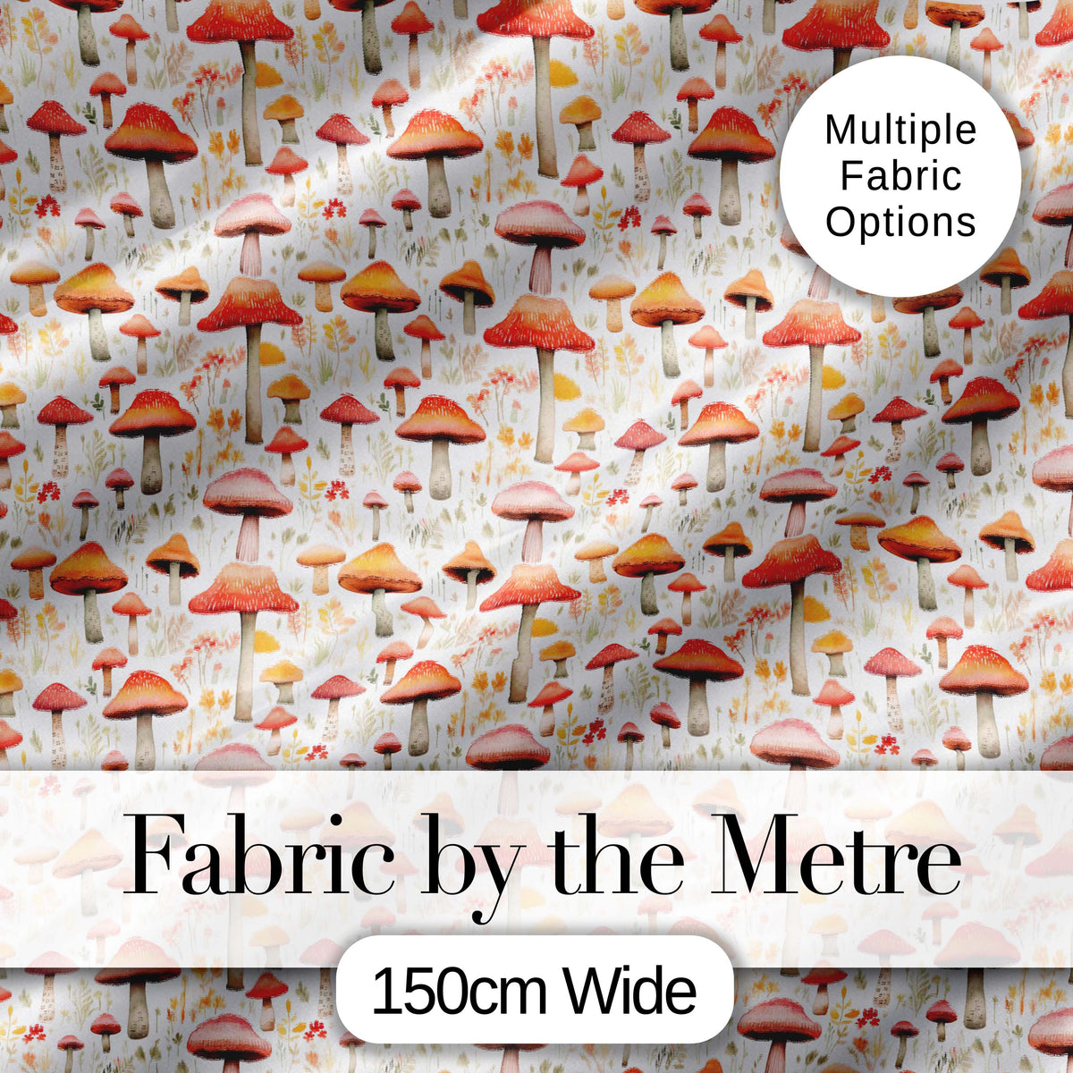 Autumn Orange Woodland Mushroom Botanical Seamless Pattern Digital Print Fabric by the Metre UK Sewing Quilting Textile