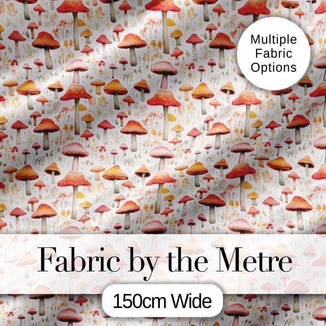 Autumn Orange Woodland Mushroom Botanical Seamless Pattern Digital Print Fabric by the Metre UK Sewing Quilting Textile