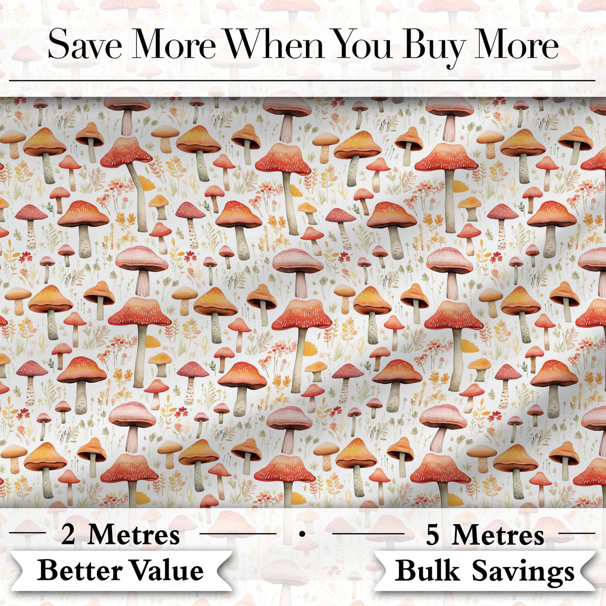 Autumn Orange Woodland Mushroom Botanical Seamless Pattern Digital Print Fabric by the Metre UK Sewing Quilting Textile
