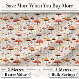 Autumn Orange Woodland Mushroom Botanical Seamless Pattern Digital Print Fabric by the Metre UK Sewing Quilting Textile