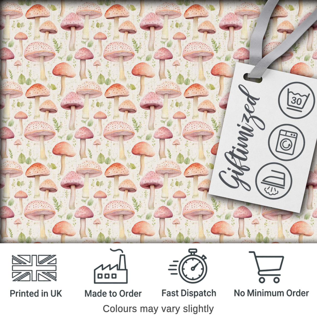 Soft Pink Pastel Mushroom Woodland Nature Seamless Pattern Digital Print Fabric by the Metre UK Sewing Quilting Textile