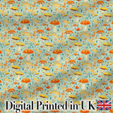 Bright Yellow Mushroom Botanical Garden Seamless Pattern Digital Print Fabric by the Metre UK Sewing Quilting Textile